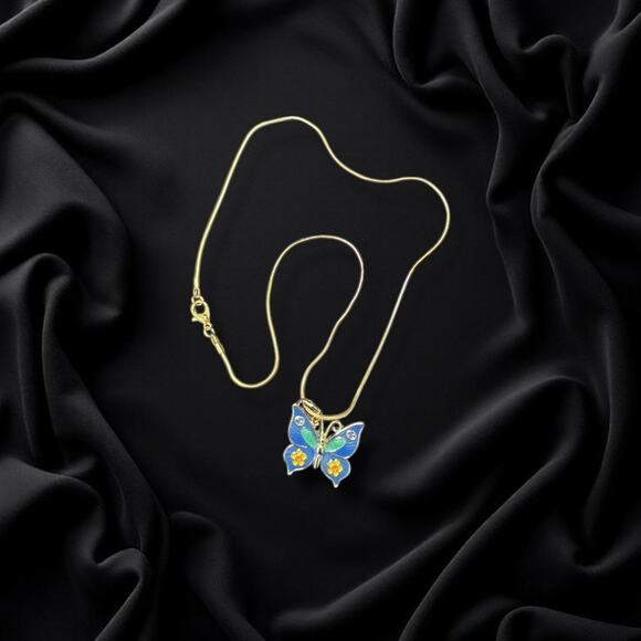 Blue Butterfly Gucci Zipper Pull Button Charm & Free 18in Gold Plated Chain - Picture 3 of 4